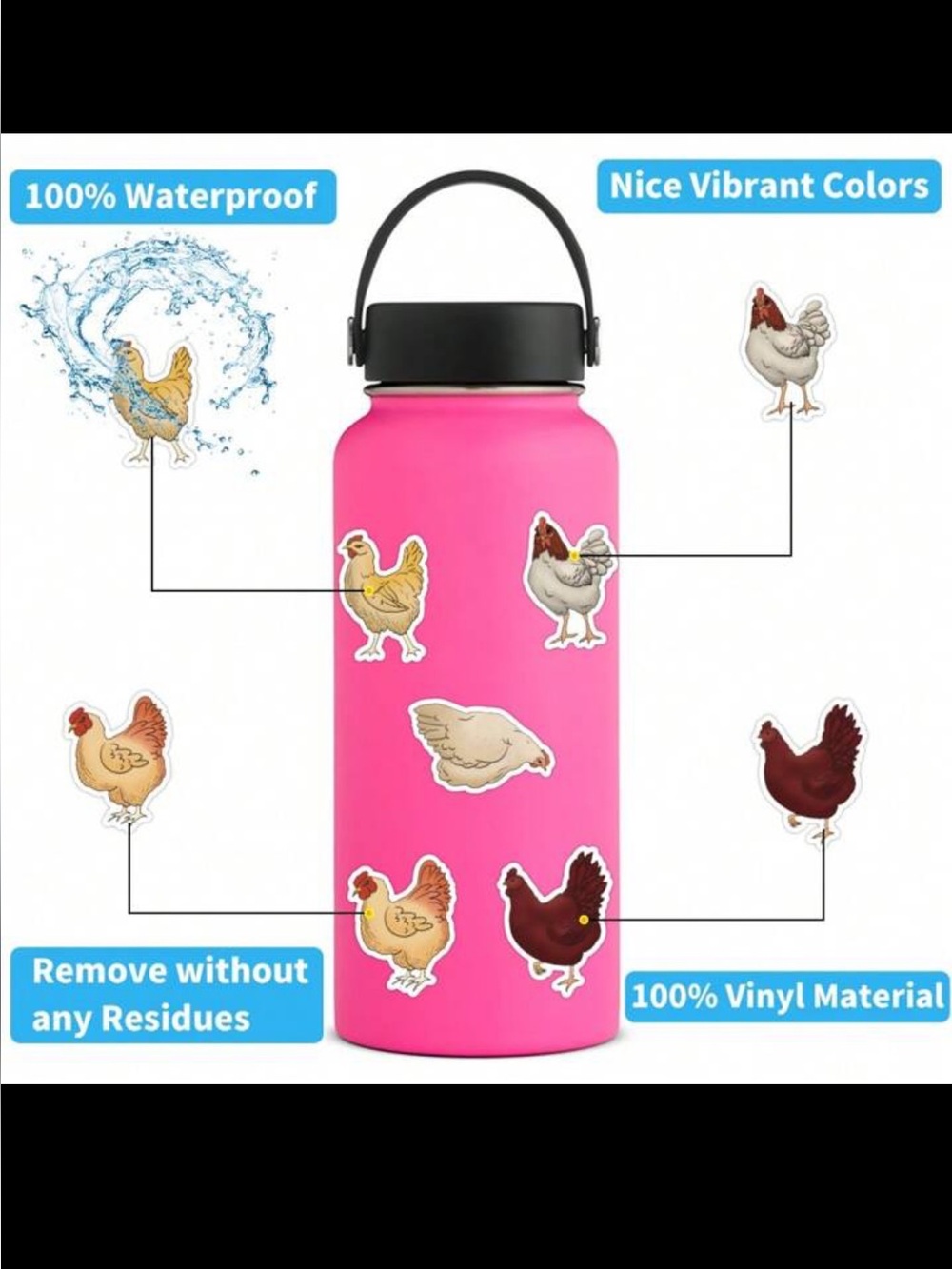 New! Large Chicken Sticker Pack of 25 Individual Stickers Multi-Color Assortment - Picture 5 of 11
